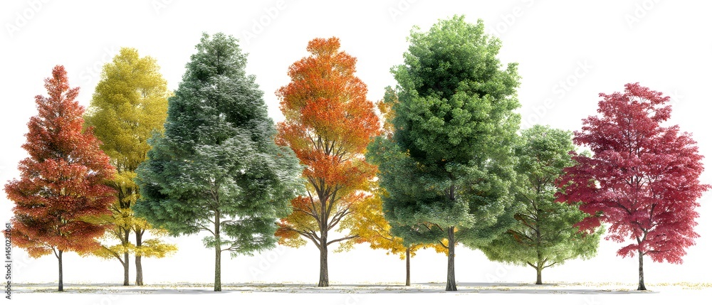 Poster a row of trees with different colored leaves