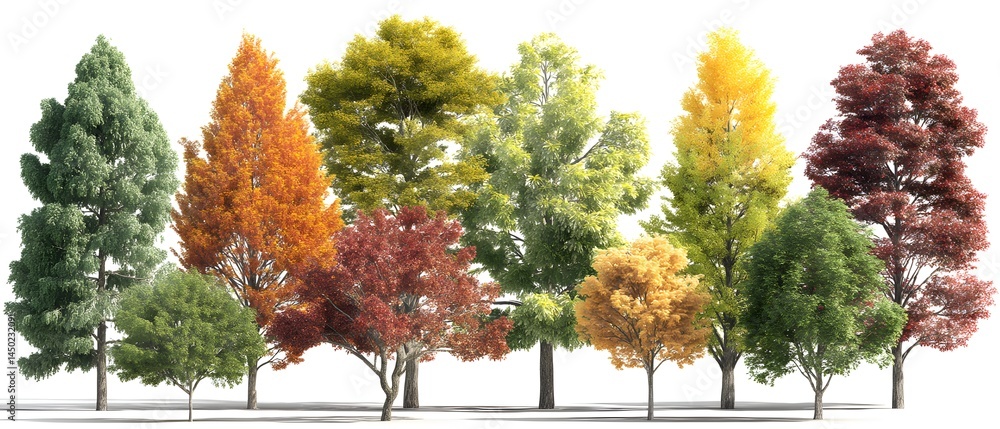Poster a row of trees with different colored leaves
