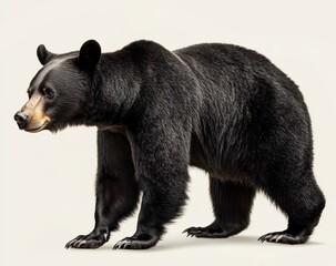 Fototapeta premium Realistic depiction of a black bear in a studio setting showcasing the animal's unique features and characteristics with detailed fur texture and posture.