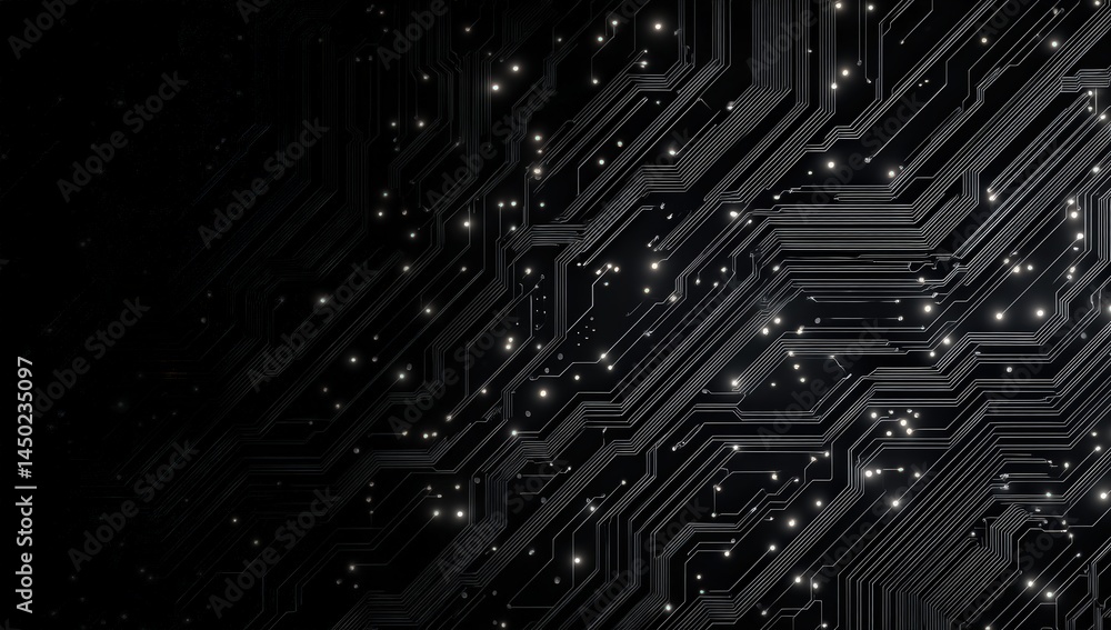 Poster a dark abstract image featuring glowing lines resembling a futuristic circuit board pattern.