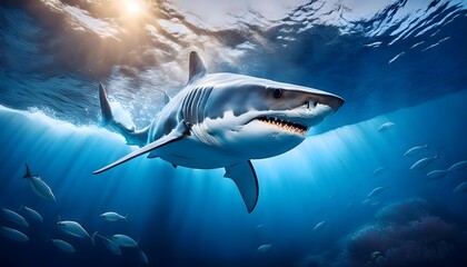 Massive Great White Shark Hunting in Deep Ocean Waters