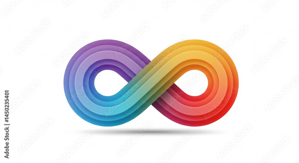Poster rainbow infinity symbol on a plain white background. abstract design element with a layered effect.