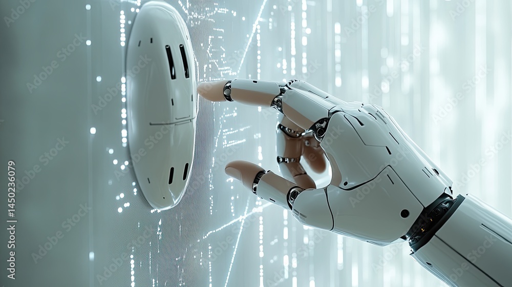 Aufkleber futuristic robotic hand interacting with an advanced technological interface