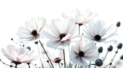 Delicate White Anemone Flowers with Dark Centers in Full Bloom