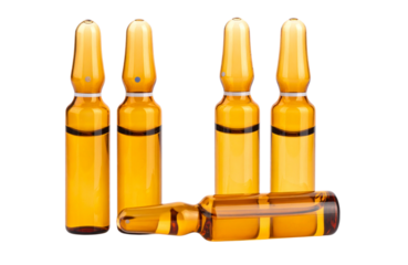 Whole and broken ampoules closeup isolated on png transparent background