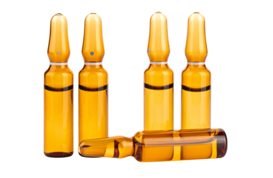 Whole and broken ampoules closeup isolated on png transparent background - Powered by Adobe