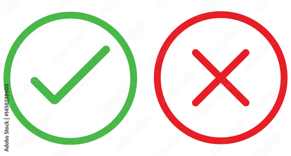 Poster correct and wrong icon set, check mark icon button set. yes or no checkmark icons green and red colo