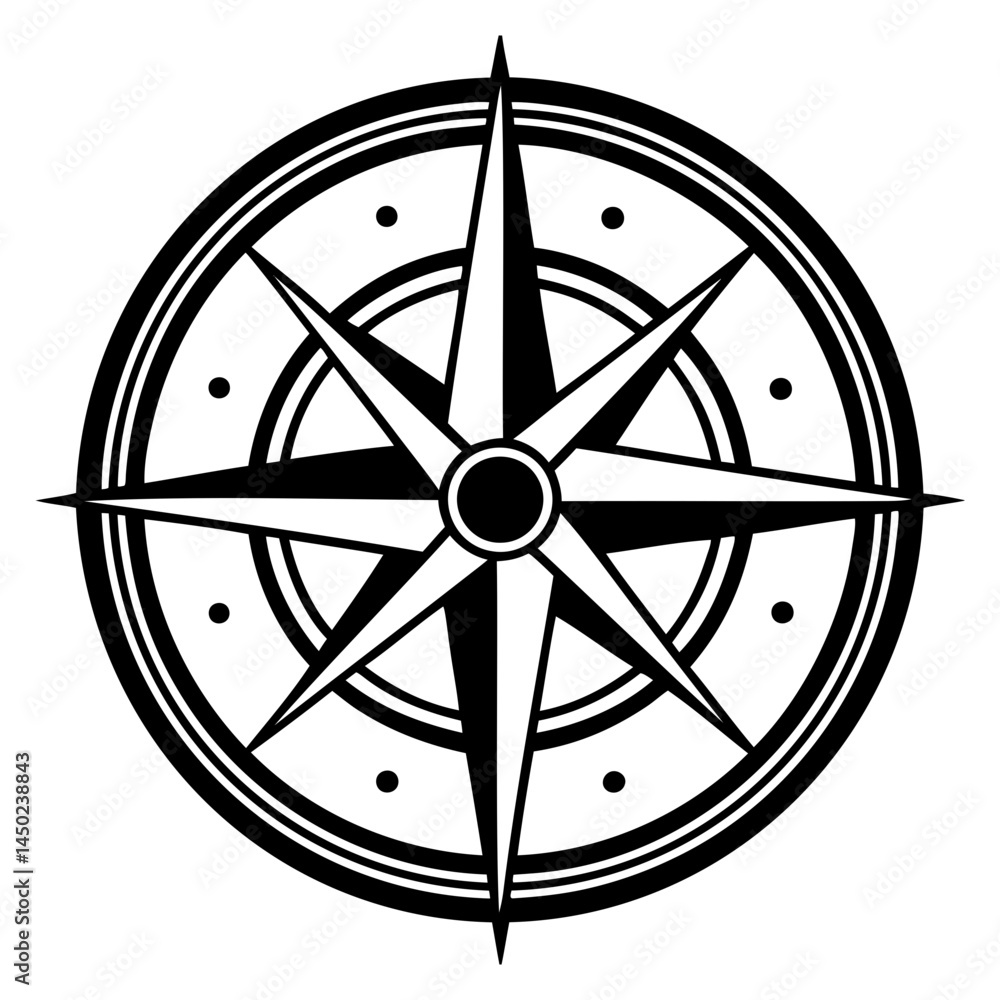 Poster black and white compass rose vector image for nautical navigation and direction finding design eleme