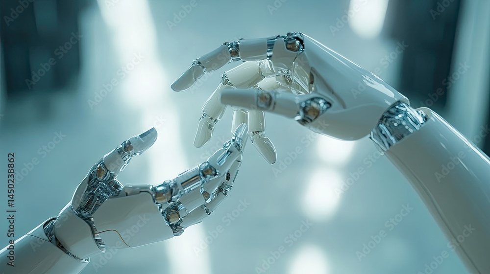 Aufkleber robotic interaction: a captivating composition of hands symbolizing future tech