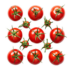 Fresh, ripe tomatoes arranged in a grid pattern.  Close-up view