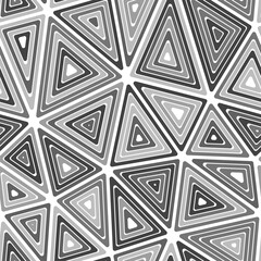 Triangle shapes background. Multiple repeated inner triangles. Big triangles size. Monotone colored style. Seamless pattern. Artistic vector tiles. Creative vector illustration.