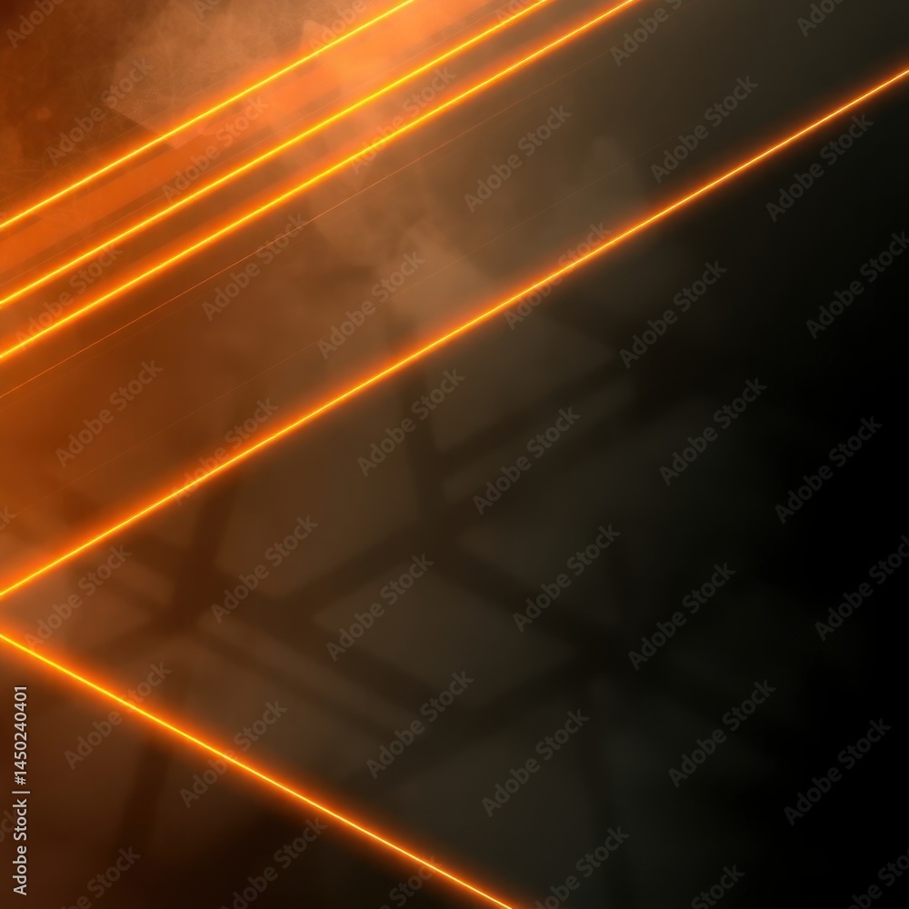 Poster abstract orange neon lines intersect on dark background with textured overlay