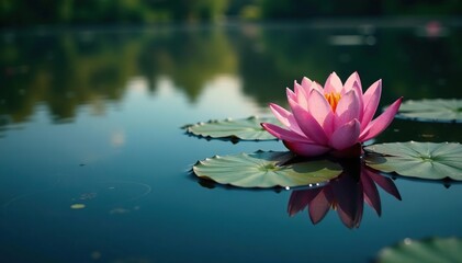 Water lilies form intricate pattern on calm lake surface, detail, floral, yellow
