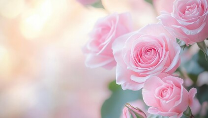 Soft Pink Roses with Delicate Petals in a Dreamy Background, Perfect for Nature-Themed Design Projects and Romantic Occasions