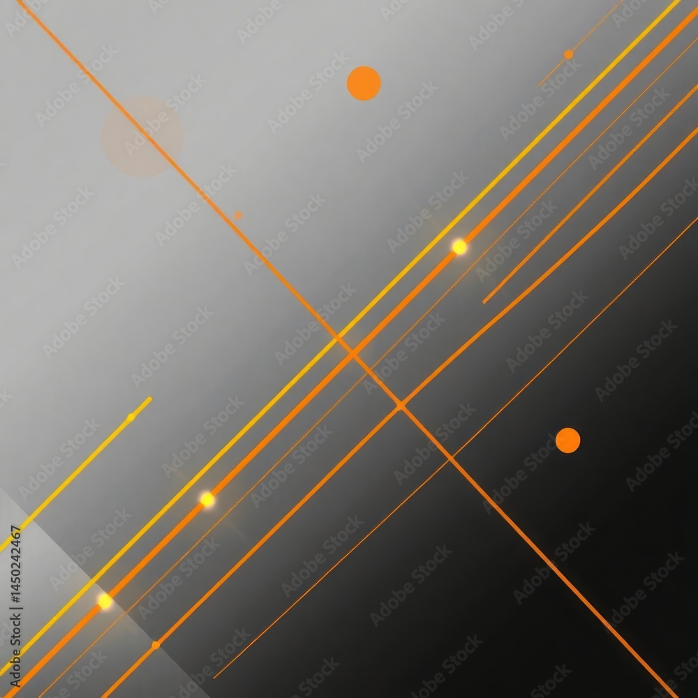 Poster abstract gray and black background with intersecting orange lines and glowing highlights
