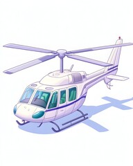 A sleek, white helicopter with a four-bladed rotor, shown in a three-quarter view against a light background, casting a shadow