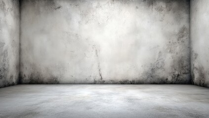 An empty, aged concrete room with rough, textured walls and a bare floor, illuminated by soft, natural light.