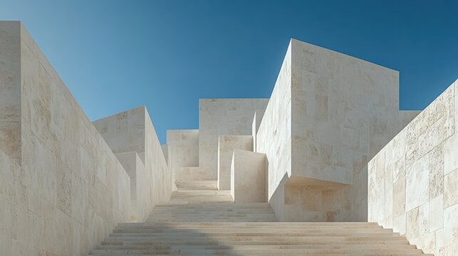 Modern, light-toned, geometric architecture