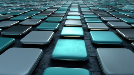 Fototapeta premium Abstract Background of Teal and Silver Metallic Squares Modern Geometric Design Texture