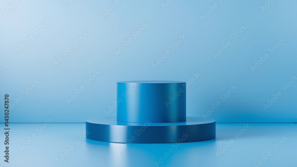 Poster blank product display on blue studio background with pedestal or podium. empty showcase stand backdr