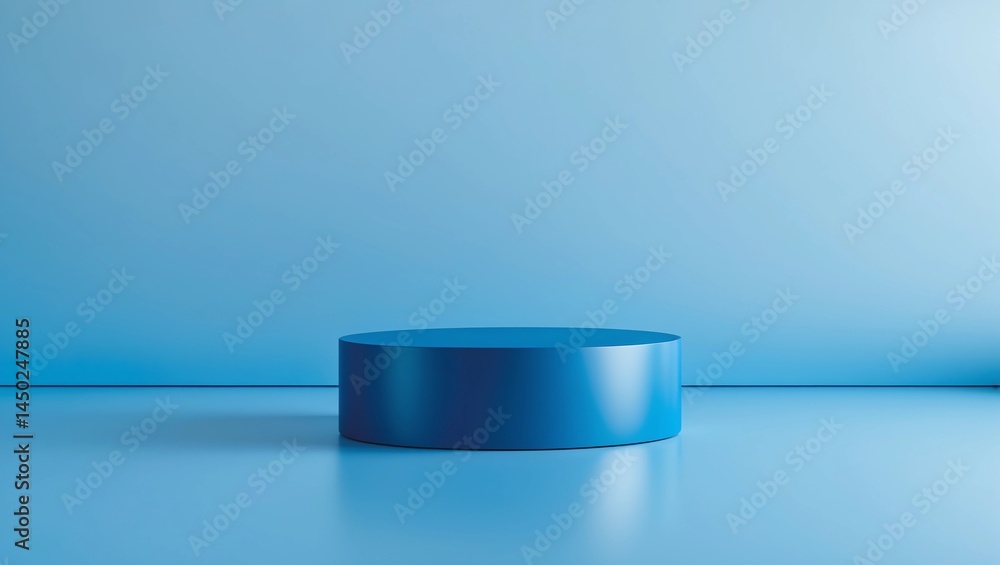 Poster blank product display on blue studio background with pedestal or podium. empty showcase stand backdr
