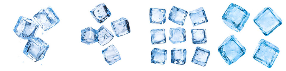 Fototapeta premium Assortment of ice cubes against a white background.