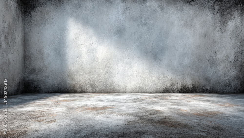 Poster empty concrete room with textured walls and floor, illuminated by natural light creating a moody and