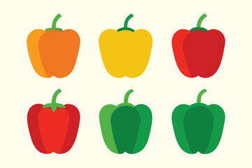 Bell pepper vector bundle, 6 simple vegetable illustrations set
