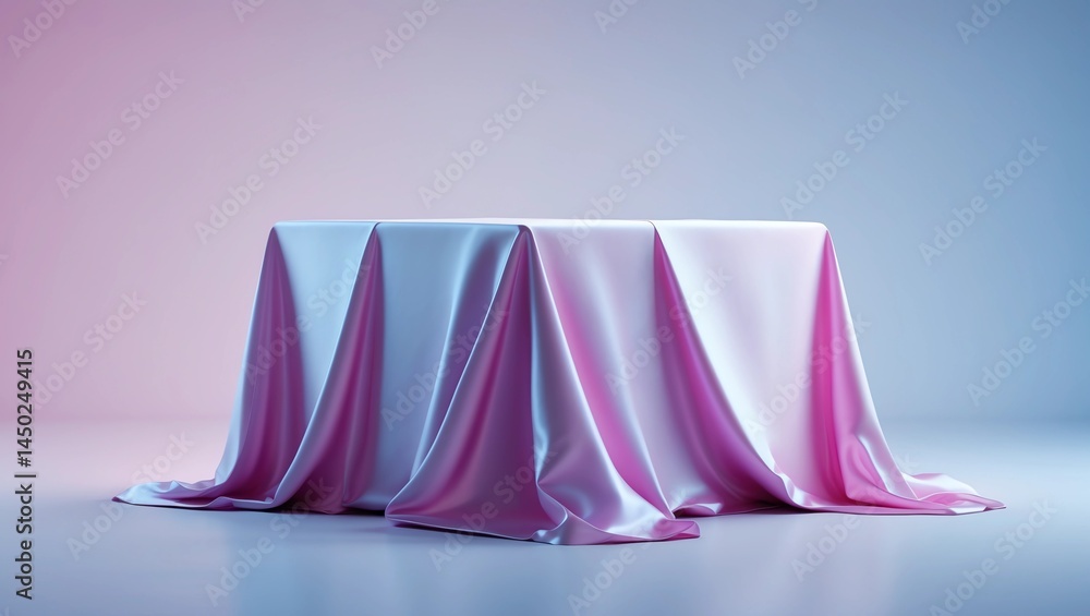 Aufkleber blue fabric on podium shelf or empty studio display on light blue gradient background with art style