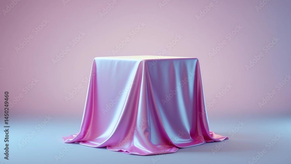 Aufkleber blue fabric on podium shelf or empty studio display on light blue gradient background with art style