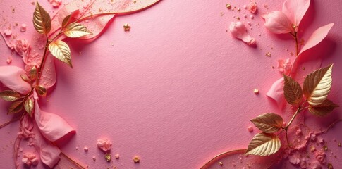 Luxury pink texture with golden leaf accents and lines, design, premium, border