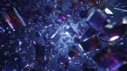 Abstract Background of Shattered Purple and Blue Crystals Falling Dynamically