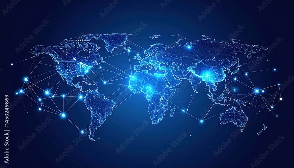Poster global connectivity network visualization digital world map infographic design tech environment high