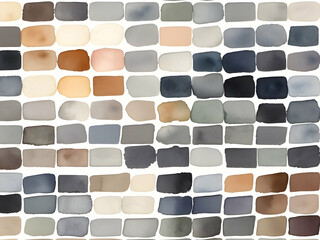 Grey palette, Large collection of watercolor paint swatches forming a gradient from light grey to dark blue, ideal for graphic design projects needing a touch of elegance and sophistication