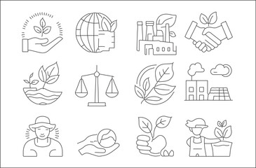 Sustainable Development Goals Icons Set Line Art Style