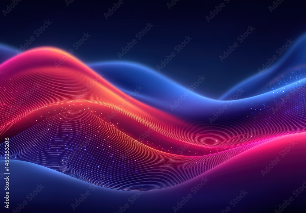 Poster vibrant neon waves of light flow smoothly over a dark background, creating a dynamic and futuristic 