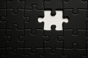 Black Jigsaw Puzzle with Missing Piece, Symbolizing Incomplete Solutions, Challenges, and Problem-Solving in Business or Personal Life