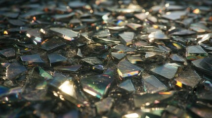 Obraz premium Shattered Glass Pieces Gleaming in Sunlight Abstract Texture Background