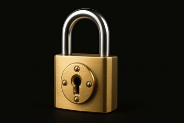 Fototapeta premium Elegant Gold Padlock Depicts Security, Protection and Privacy, presented on a sleek black background emphasizing its modern and simple design.
