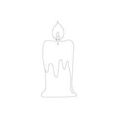 Continuous line drawing of candle. Candle one line icon. Vector illustration. Christmas candle icon, the candle is drawn with one continuous line.