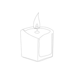 Continuous line drawing of candle. Candle one line icon. Vector illustration. Christmas candle icon, the candle is drawn with one continuous line.