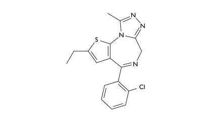 etizolam molecule, structural chemical formula, ball-and-stick model, isolated image anxiolytic agent