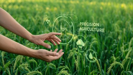 Agricultural technology displayed over a rice paddy.