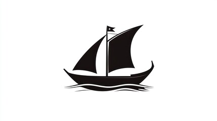 Simple black silhouette of a sailing ship on water. Possible use Stock photo for nautical themes