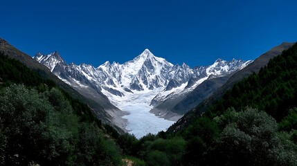 Fototapeta premium Majestic Himalayan Glacier with Stunning Peak, and Blue Sky.