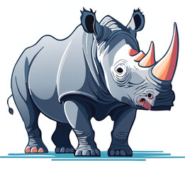 Rhinoceros flat vector illustration on transparent background.