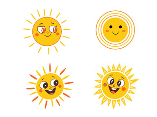 Adorable Baby Sun Vectors – Happy Sunshine Faces with Rays in Cartoon Style