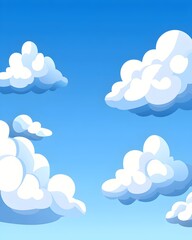 Fluffy white clouds scattered across a vibrant blue sky