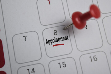 8th day of the month. writing text Appointment on calendar date. Save the date. Day of the year concept.