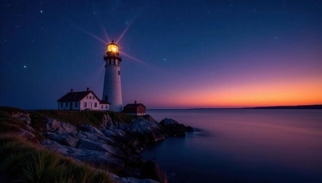 Majestic Kullaberg Lighthouse stands tall against a starlit Swedish night , breathtaking, travel